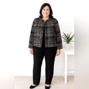 Talbots Wool Blend Boxy Tweed Blazer NWT! size 14 in Black/Multi-Color